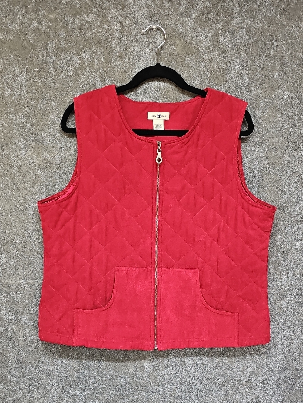 Vintage Duck Head Quilted Zip Up Vest, Dark Red, Size Large